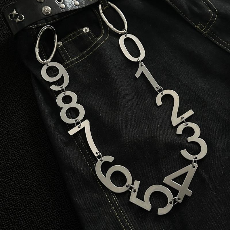 Silver-Tone Metal Pants Chain for Men and Women, Number-Shaped Linked Design with Connecting Rings for Punk, Techwear, and Stage Outfits