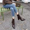 2025 New Autumn and Winter Women's Block Heel High Heel Short Boots Pointed Toe Booties
