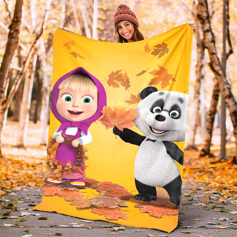 Msha and Bear Flannel Blanket Soft Warm All-Season Throw, Design for Camping, Car Travel, Hiking Sofa, Bed, Office Perfect Gift for Parties