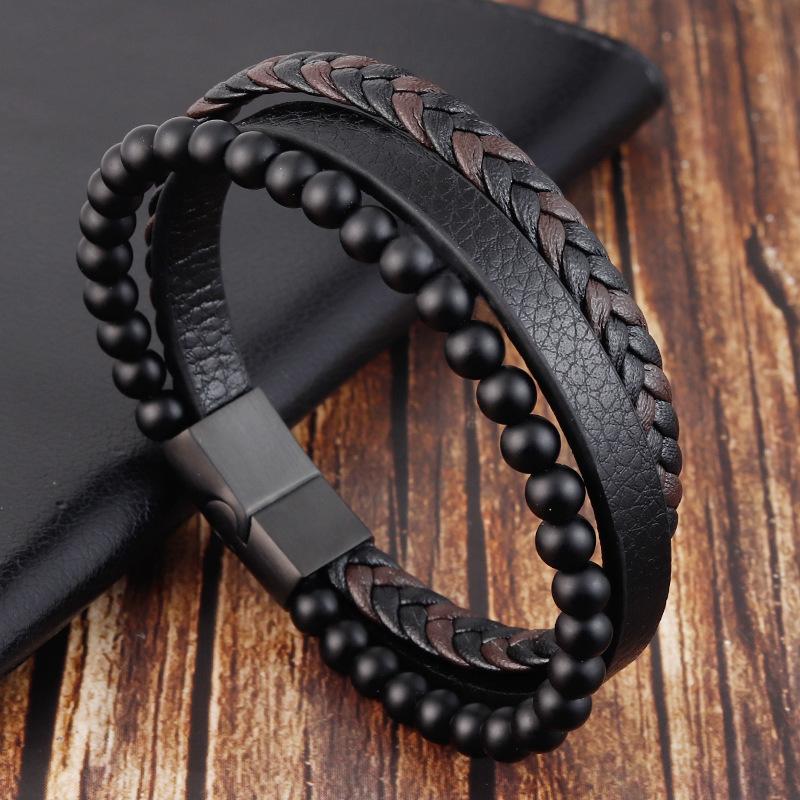 Natural Stone Volcanic Stone Leather Bracelet, Leather Woven Bracelet, Multi-layer Men s Jewelry 2026 19CM