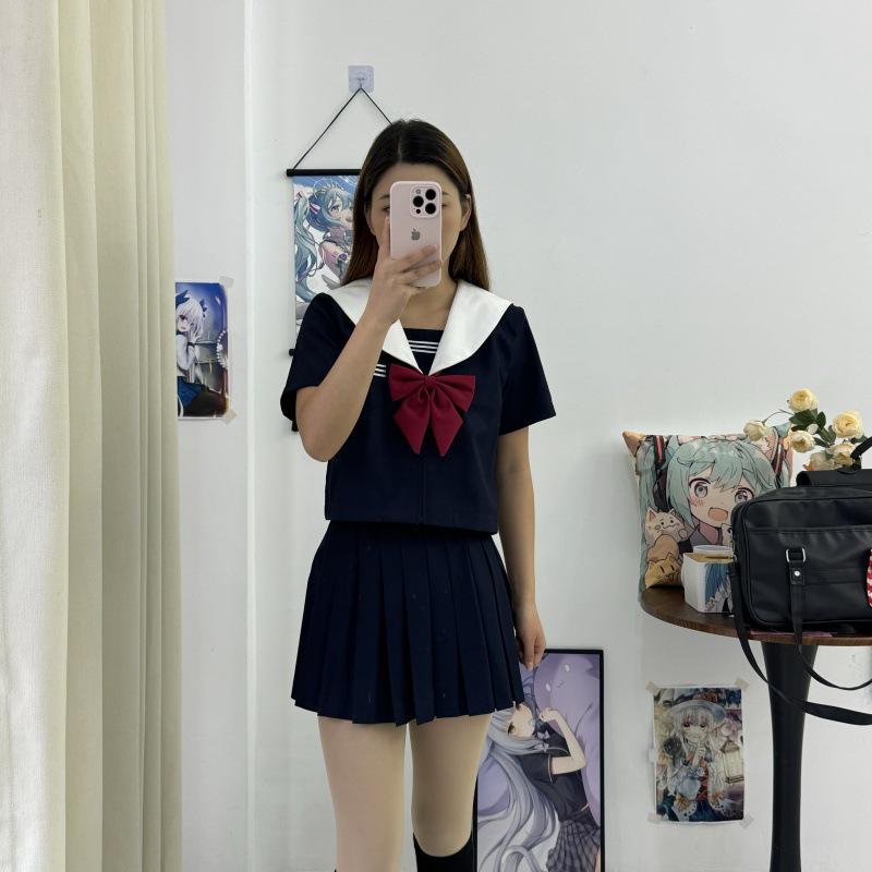 Třídílný námořnický oblek v námořnické modré a bílé barvě - JK Uniform Japonský akademický styl