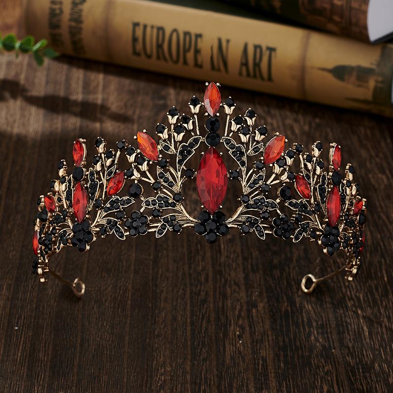 Colorful Rhinestone Bride's Crown Retro Style  Golden Wedding Design  Alloy Crown Headwear  Dress Accessories