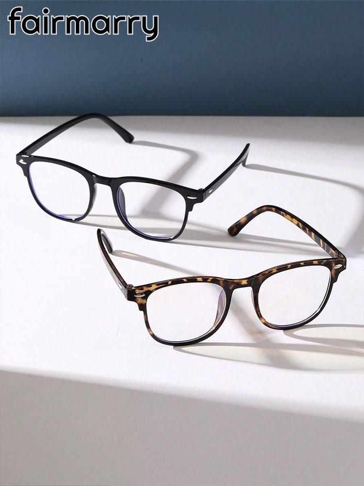 2PCS Fashionable Classic Square Frame Vintage Anti-Blue Light Clear Glasses For Daily Reading Office Life Eyewear Decor .