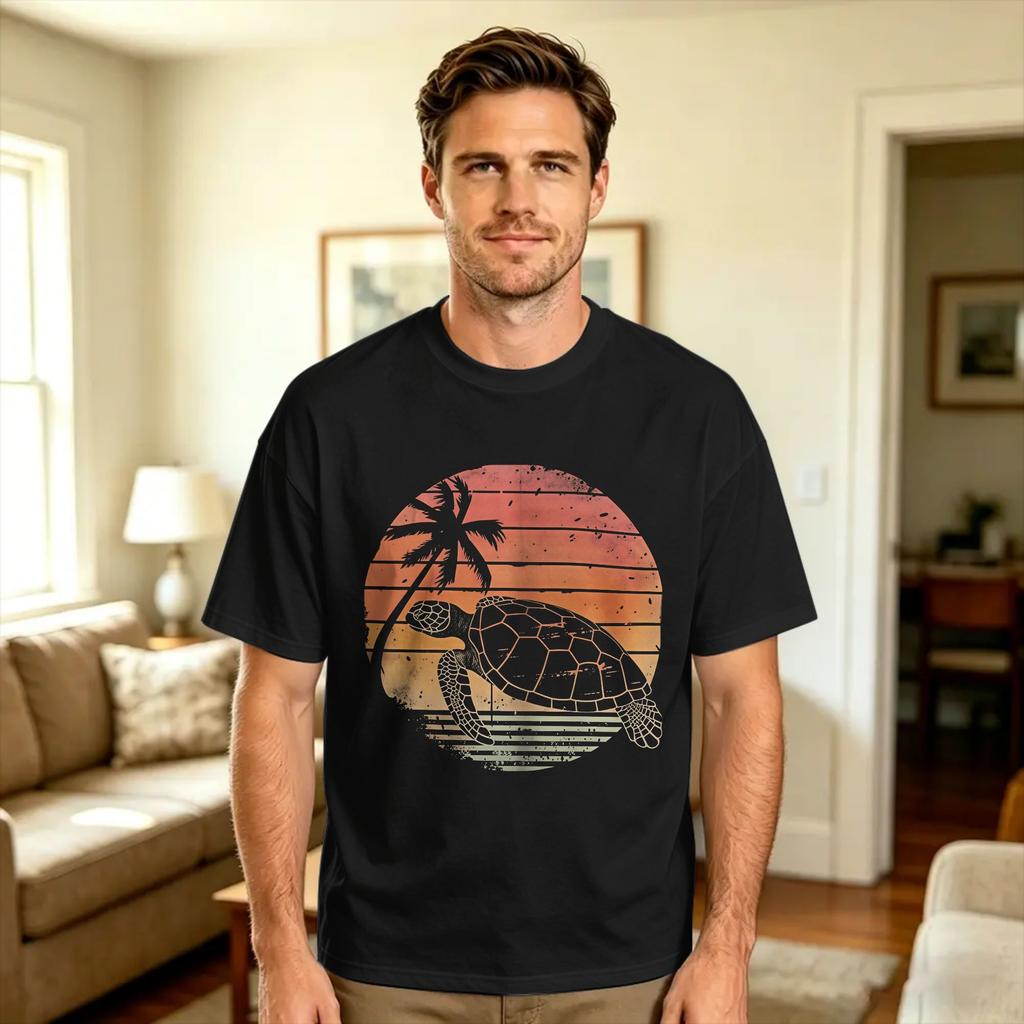 Harajuku T Shirt Summer Sunset Beach Sea Turtle Graphic Fashion TShirts 100 Cotton Tshirt for Male Y2K Casual Short Sleeve Tops