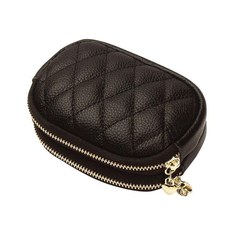 Fashionable Casual Diamond Grid Zipper Coin Purse For Women'S Mini Card Bag
