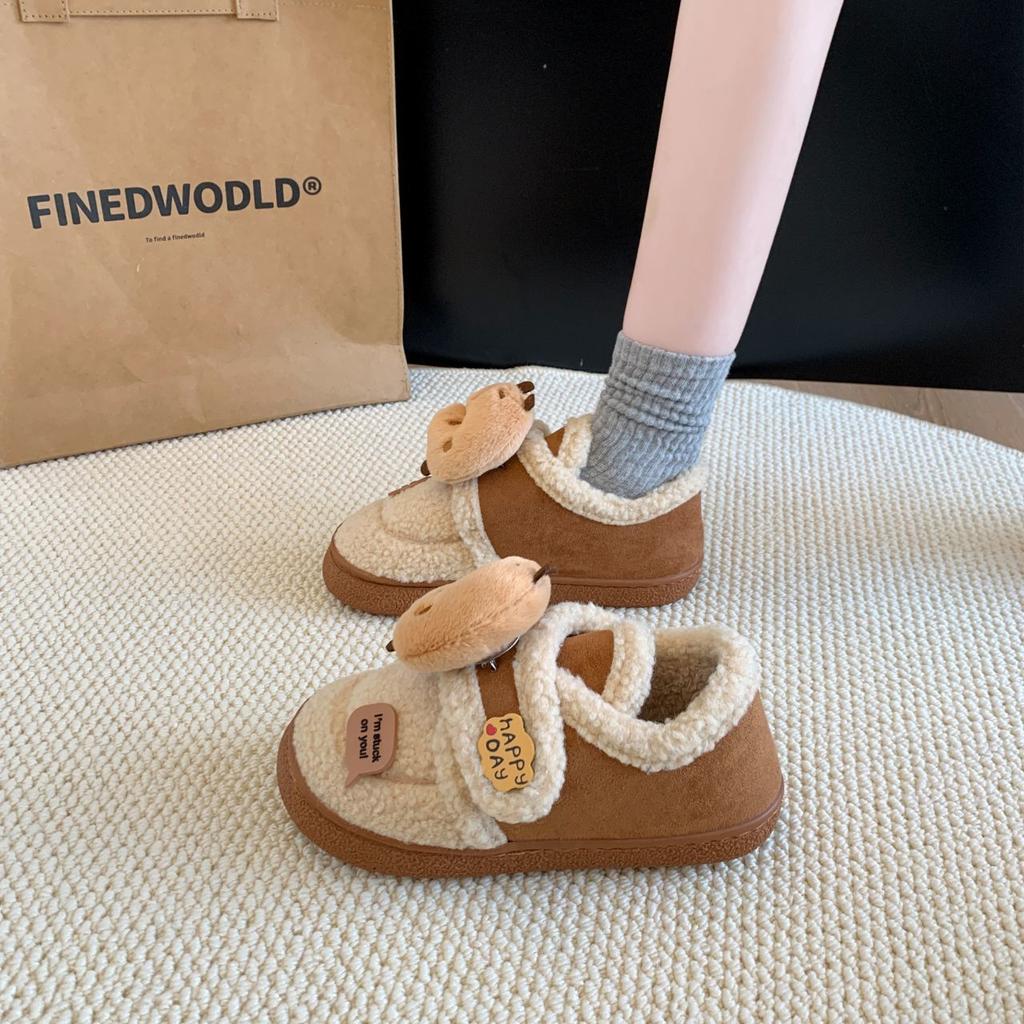 Warm outer wear beanie shoes new winter ugly cute ladies cute Velcro kapibara capybara cotton shoes
