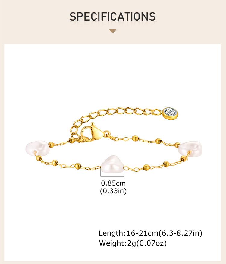 Pearl With Zirconia Beaded Bracelets for Women, Link Chain Bracelet,18k Gold Plated Stack Adjustable Jewelry