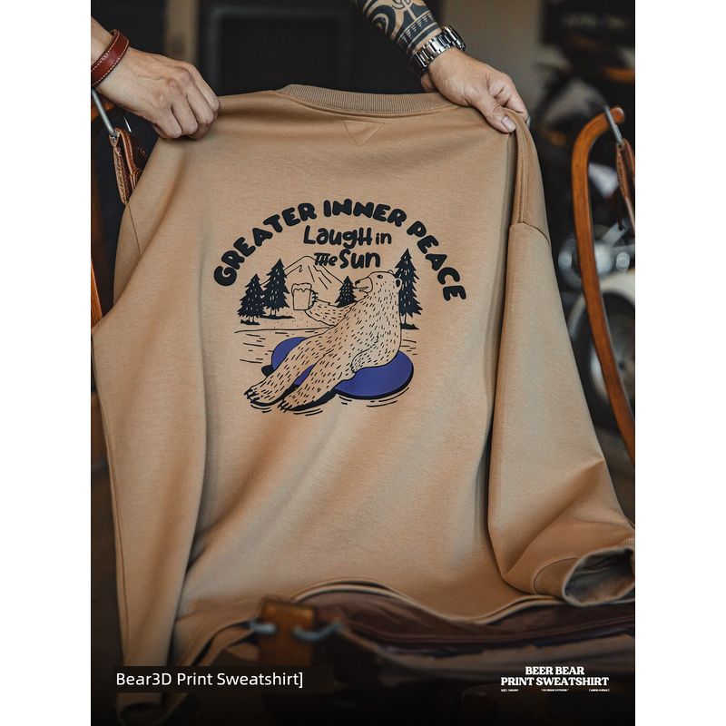 Madden Parka American Casual Air Layer 3D Letter Print Sweatshirt Illustration Loose round Neck Long Sleeve Top Male Autumn