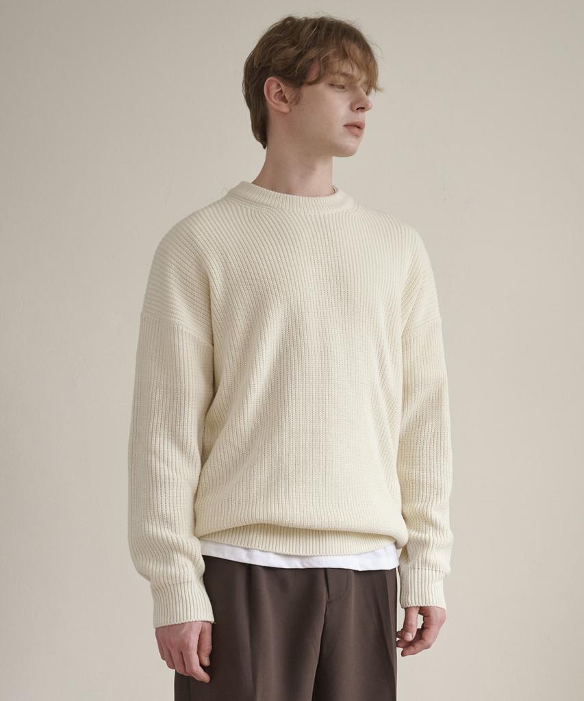ESN Punched Round Neck Oversized Knit Cream
