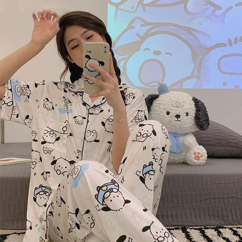 Sweet and Cute Pajamas Women's Summer Short-sleeved Trousers Girls Loungewear Suit