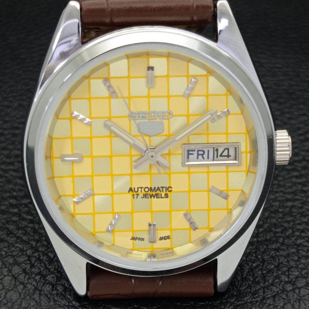 REFURBISHED SEIKO 5 AUTOMATIC MENS WATCH JAPAN MADE YELLOW DIAL CUSTOM a440075-2 QV90-a440075
