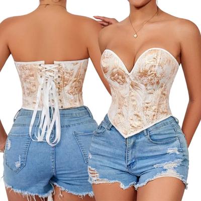 Corset Femei Negru Auriu Imprimat Fără Bretele Top Tubulare Corset Sexy Body Sculptant