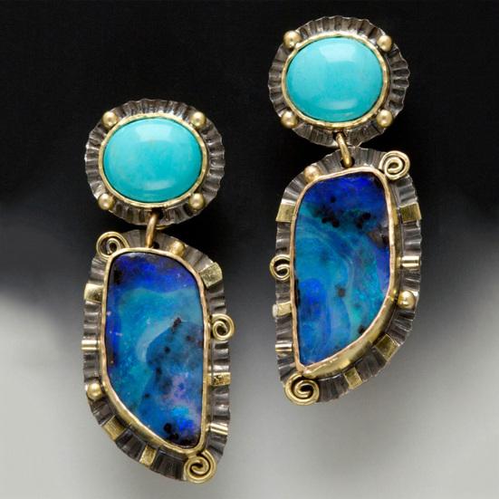 

Винтажные женские серьги-гвоздики из искусственной бирюзы с геометрической инкрустацией, ювелирные изделия