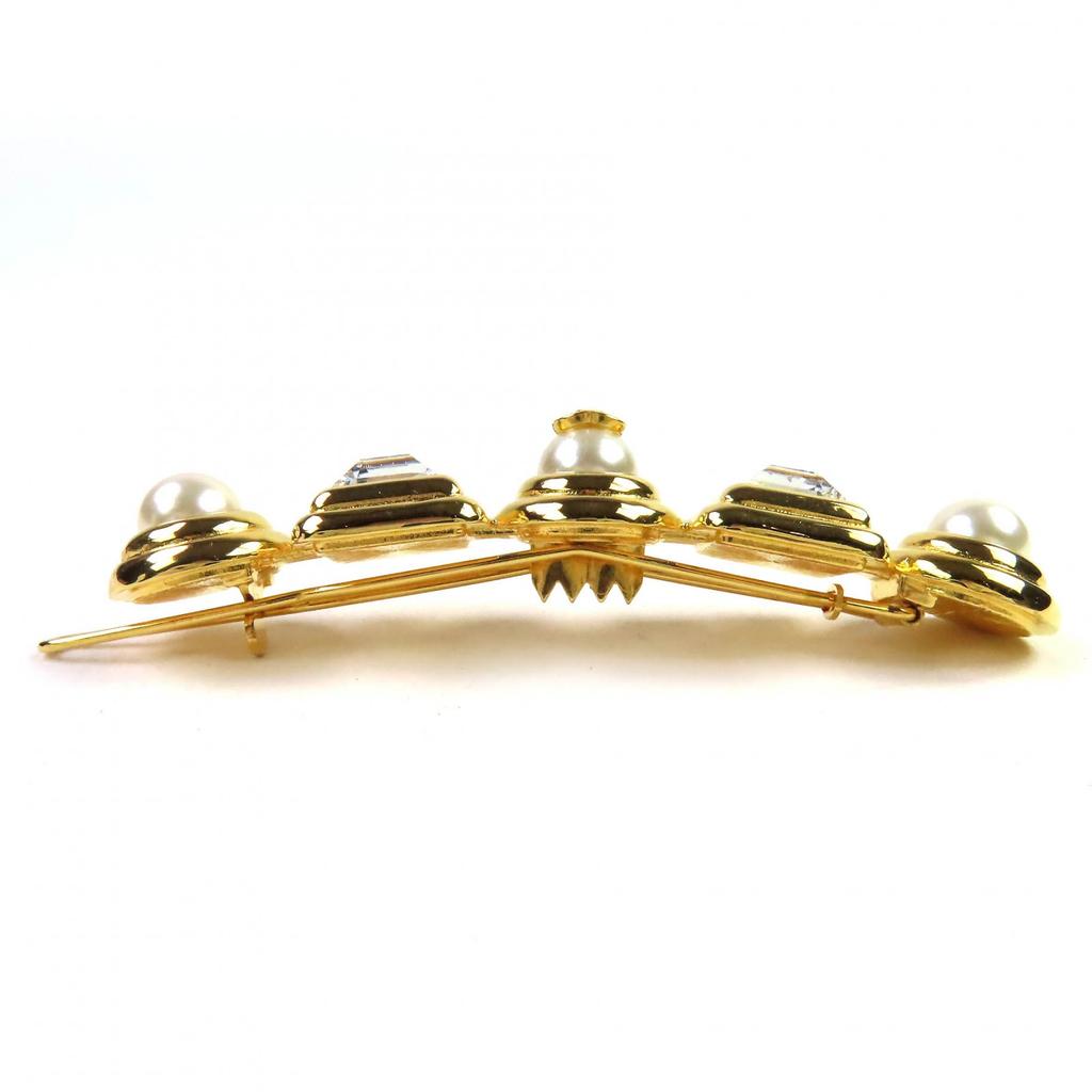 Chanel Hair Accessory COCO Mark Pearl Jewel Barrette Hair Clip Gold Women B20K Used