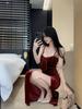 Elegant Velvet Bowknot Patchwork Camisole Dress - Slim Fit, High Slit, Hip-Hugging, Formal Long Gown
