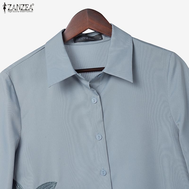 ZANZEA Bluză lejeră casual pentru femei cu guler turn-down și mâneci 3/4 cu imprimeu