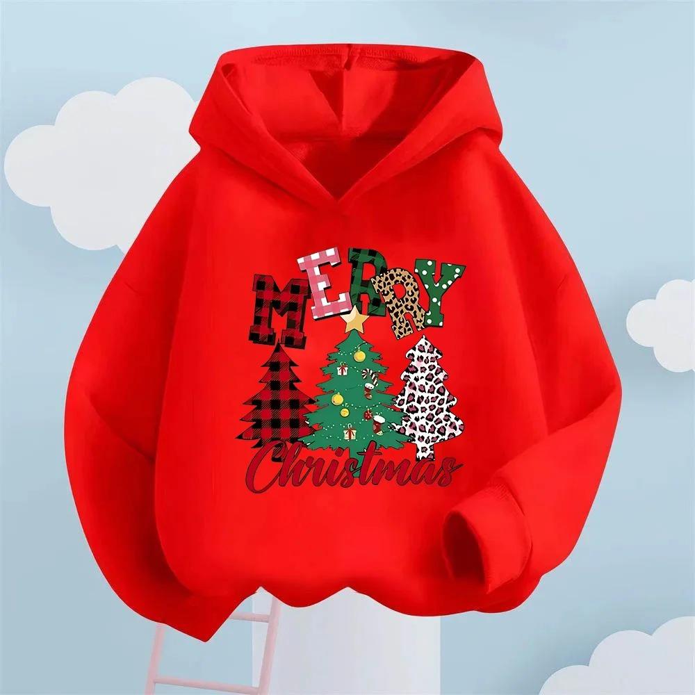 Creative Christmas Tree Pattern Children's Sweatshirt Autumn and Winter Fashion Gift for Boys and Girls Plush Hooded Sweatshirt