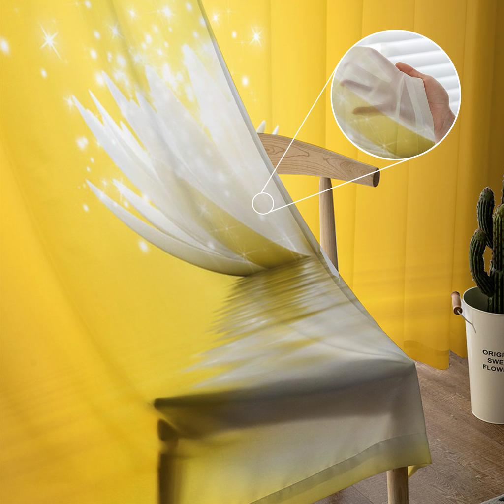 Perdele transparente din flori de lotus, galbene, perdele din tul pentru fereastră, pentru dormitor, bucătărie, draperii din voal