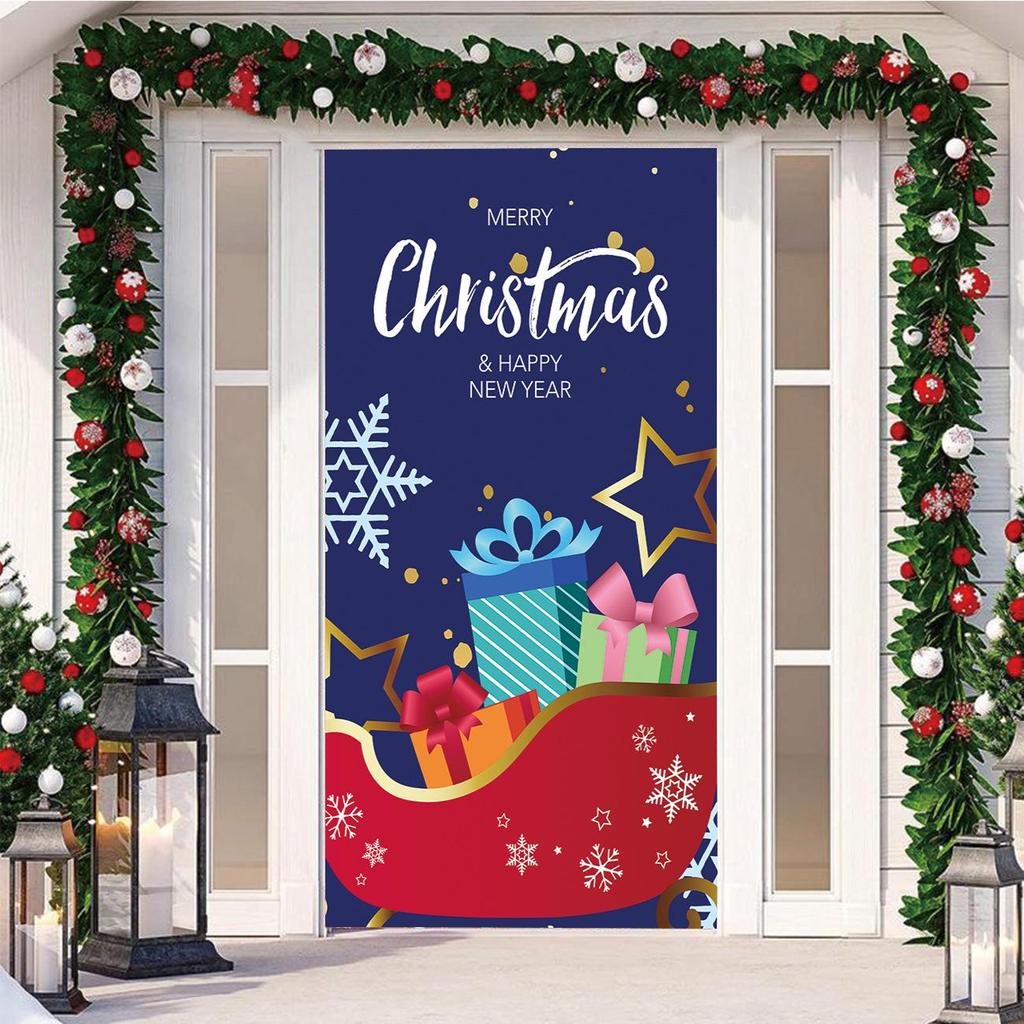 Four-Sided Stretch Christmas Door Cover - Easy Install with Festive Pattern
