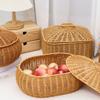 Fruit and Snack Basket, Woven Rattan with Lid Storage Basket, Jewelry, Cosmetics, Toy Storage Box, Imitation Rattan Woven Blue