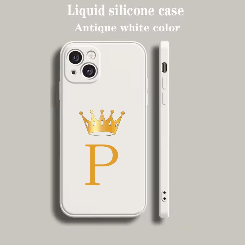 

Роскошный Цветной Чехол Для Телефона Для iPhone 15 16 14 13 12 mini 11 Pro Max XS X XR 7 8 Plus Мягкий Силиконовый Бежевый Чехол Корона Буква A До b iPhone X XS
