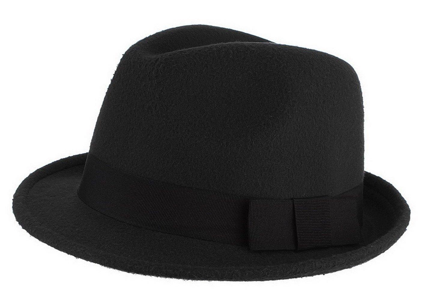 

GEMVIE Фетровая федора Идеально подходит для улицы и черная мужская шляпа, поля, путешествия, формальная, мягкая, повседневная, чёрный