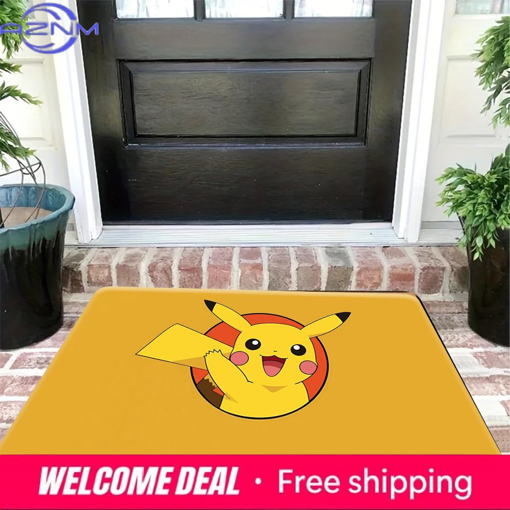 Happy Cute Pikachu Cartoon Print Soft Non-Slip Absorbent Indoor Home Bathroom Entryway Floor Doormat Rug Mat