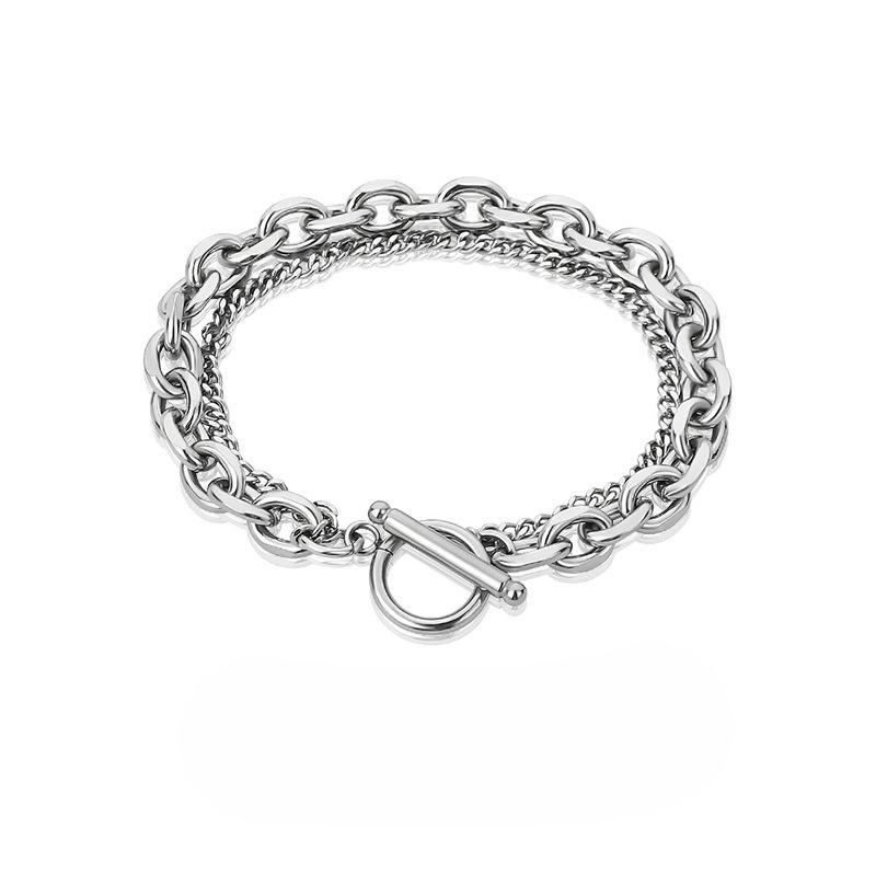 Titanium and Steel Double-layer Bracelet - Single-person, Individualistic, Simple Men's Jewelry. Retro and Niche Design for Students.