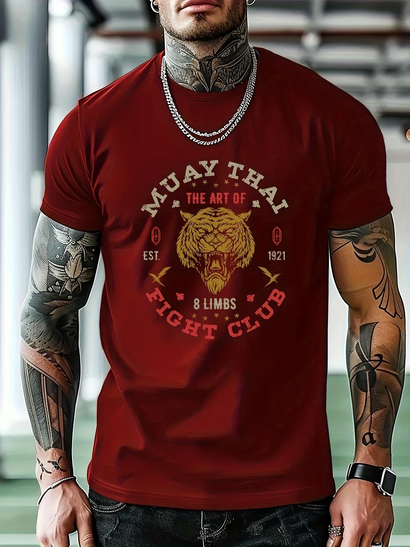 Muay Thai Graphic Print T-shirt - Fight Club Design with Tiger & 1910 Vintage Style XL