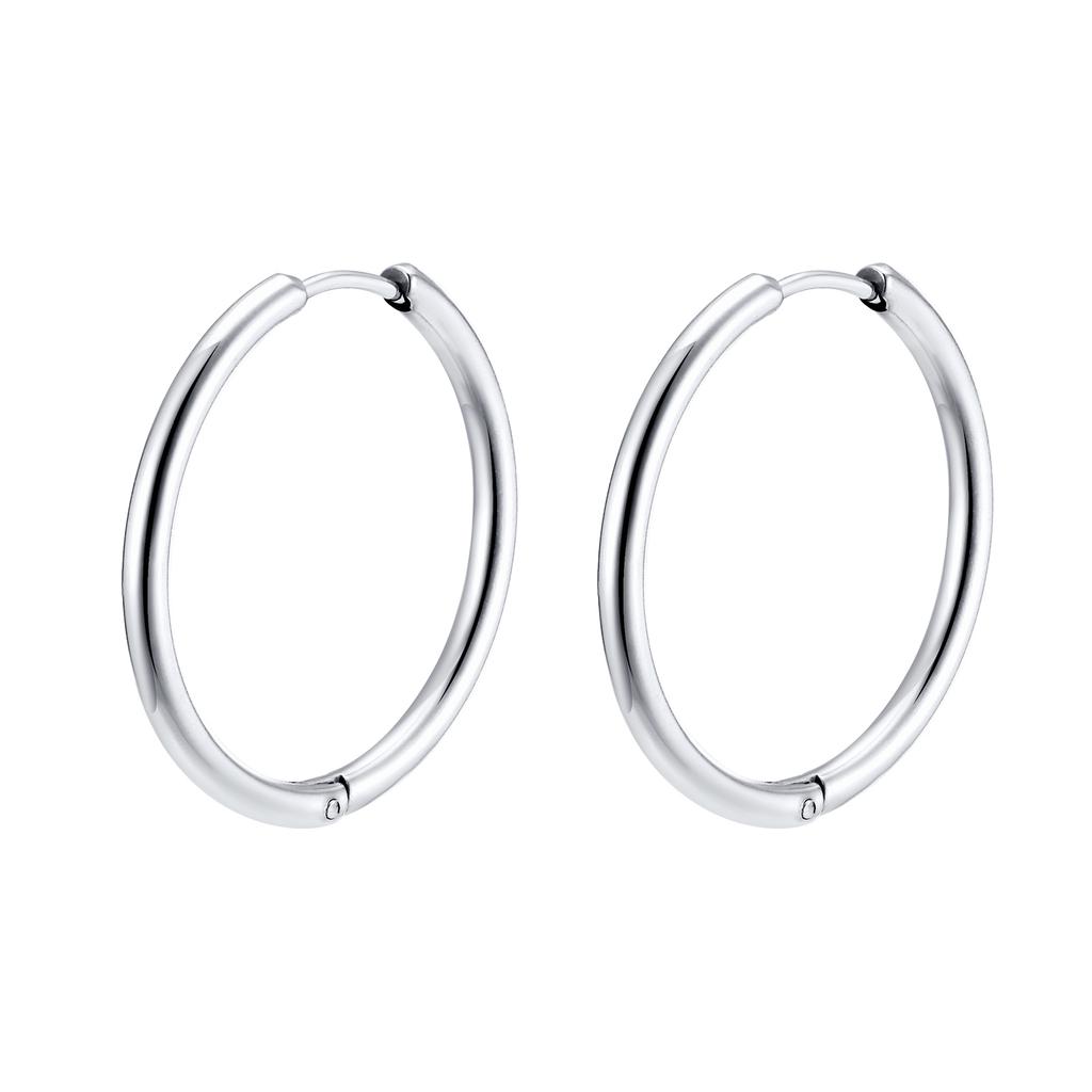 Women Girls Dainty 11mm/20mm/25mm/30mm Hoop Earrings, Chic Anti Allergy Simple Round Minimalist Stainless Steel Huggies Earring