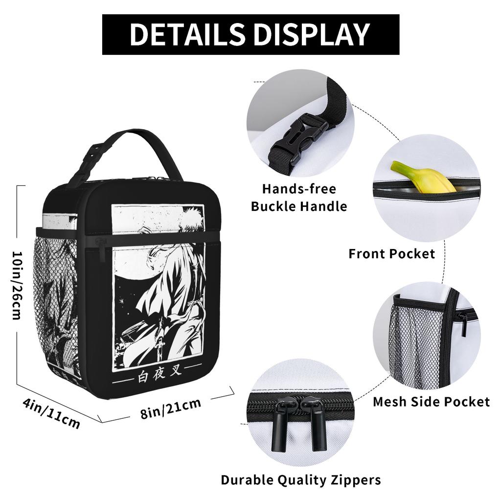 Anime Gintoki Sakata  Insulated Lunch Bags Leakproof Gintama Lunch Container Cooler Bag Tote Lunch Box Work  Outdoor Food Bag