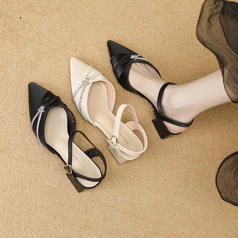 Y9978-32025 Spring New Temperament Pointed High Heels Women's Shoes Casual Versatile Thick Heel Sandals