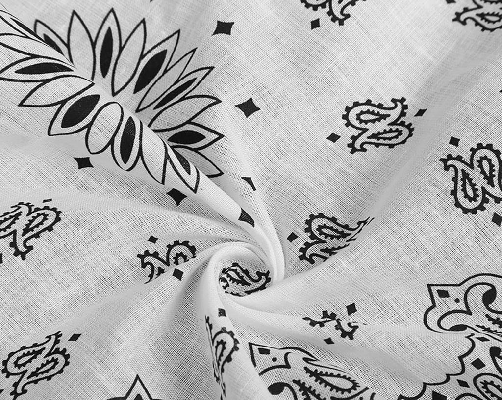 Trifong Bandana White Paisley Adult Bandana Men's Handkerchief Stylish 100% Cotton Paisley Pattern Unisex Large 55cm X 55cm White