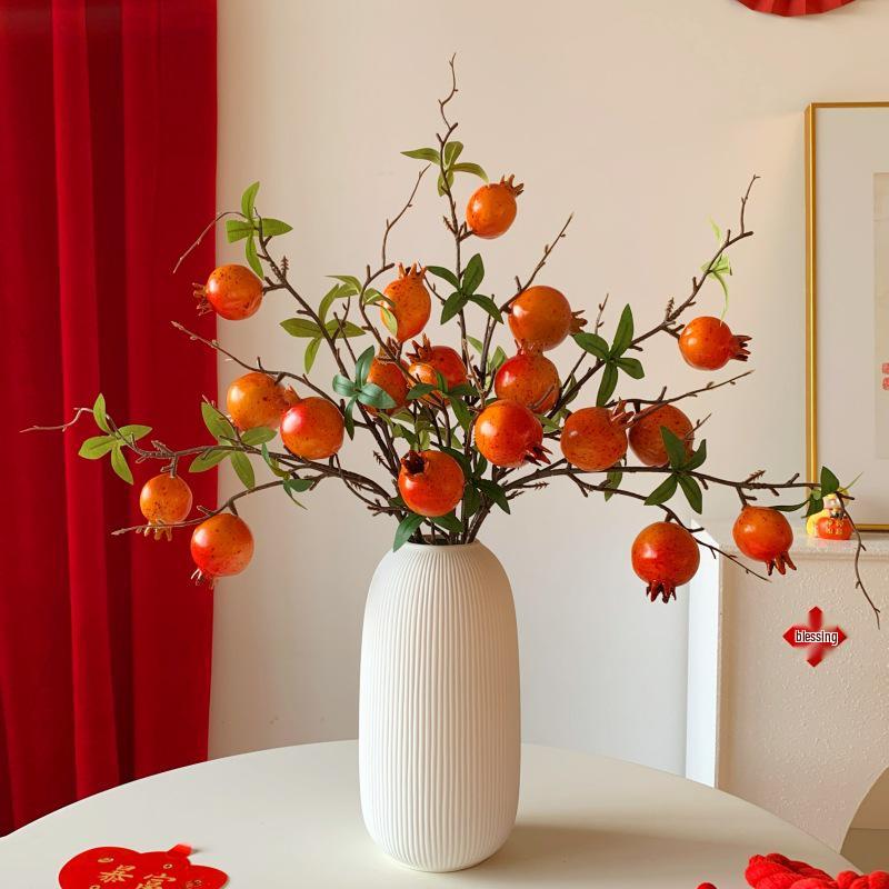 Pomegranate & Persimmon Fruit Tree Branch Bouquet: Artificial Floral Decoration for Living and Dining Rooms