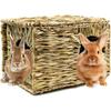 Grass House for Rabbit Foldable Woven Rabbit Cages Hamster Guinea Pig Grass Chew Toy Mat House Bed Nests for Animal Accessories
