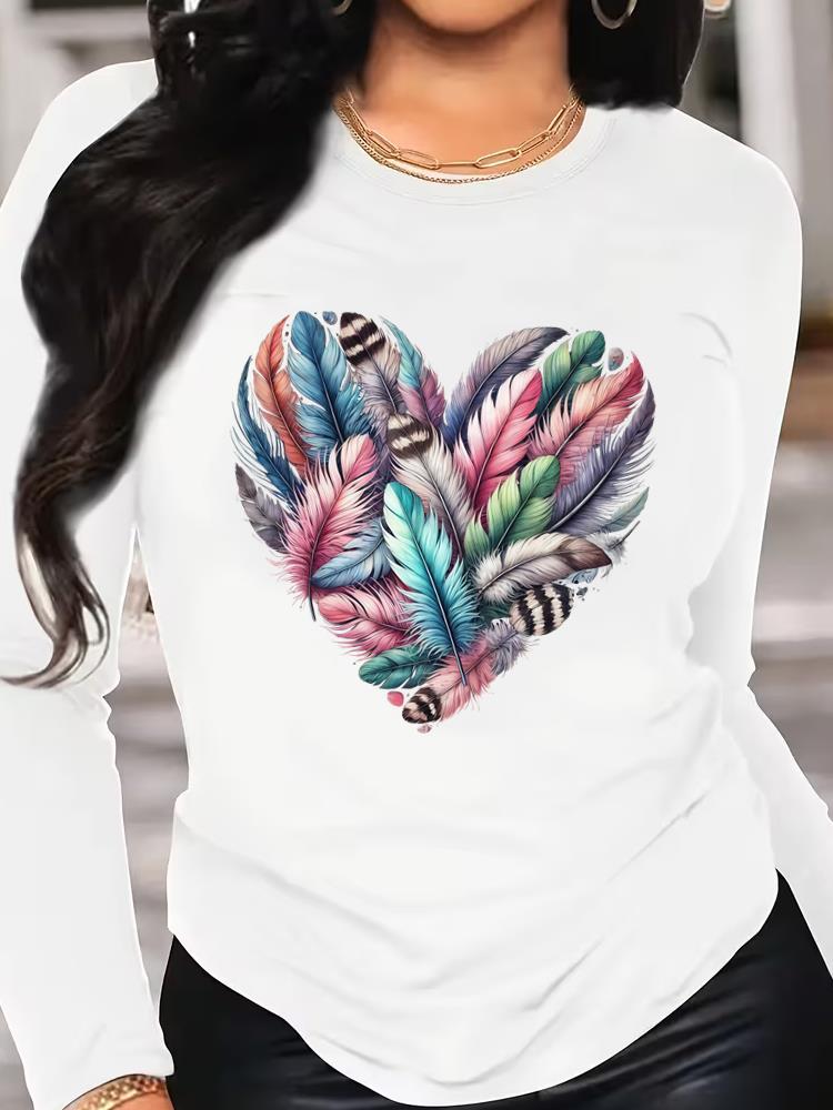 (Asian Size) love letter style cute T Shirt Tee Women Clothing Long Sleeve Print autumn winter spring Casual Fashion Top o-neck Graphic T-shirts