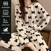 Thickened Warm Coral Velvet Pajamas Loungewear Female Autumn and Winter Long-Sleeved Bow Tie Padded Women's Nightwear Home Wear