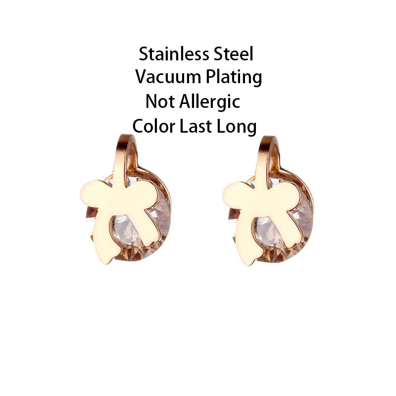 Korean Style Simple Zircon Stud Earrings For Women Elegant Ladies Stainless Steel Earring Jewelry Female Party Accessories Gift