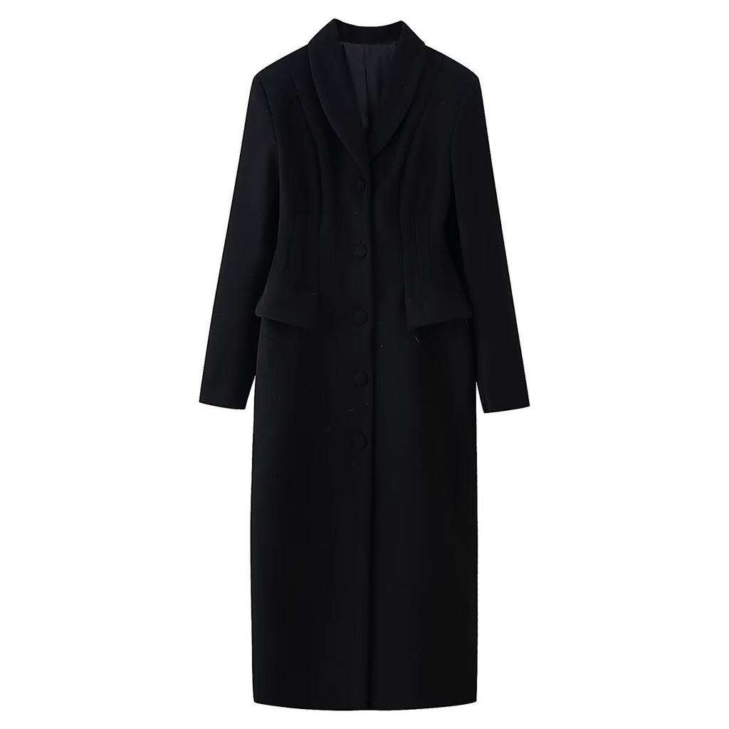 European and American style, new women's clothing, versatile fashionable lapel buckle pocket decoration long woolen coat