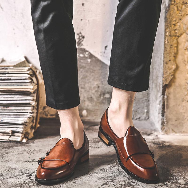 Men'S Doudou One-Pedal Gauntlet Leather Shoes Pointed Casual Leather Shoes One Piece 2-J