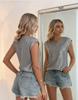 European and American new European and American style loose casual fashion party round neck sleeveless top women's sequined T-shirt