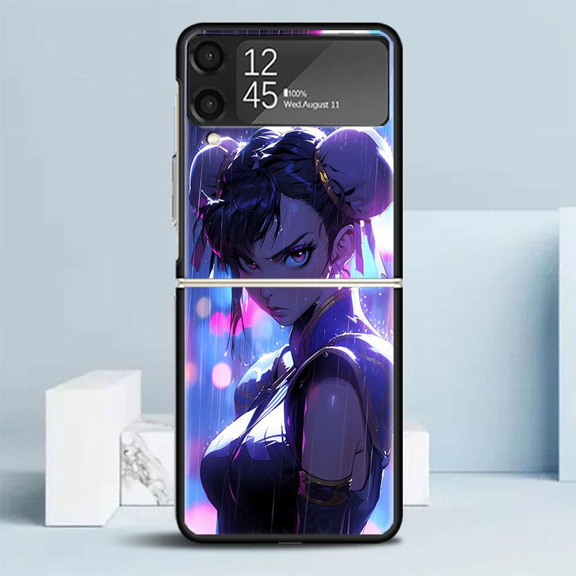 ChunLi S-Street F-FighterS Black Cover for Samsung Galaxy Z Flip 7 6 5 4 3 5G Phone Case Flip7 Flip6 Flip5 Flip4 Flip3 Pattern C