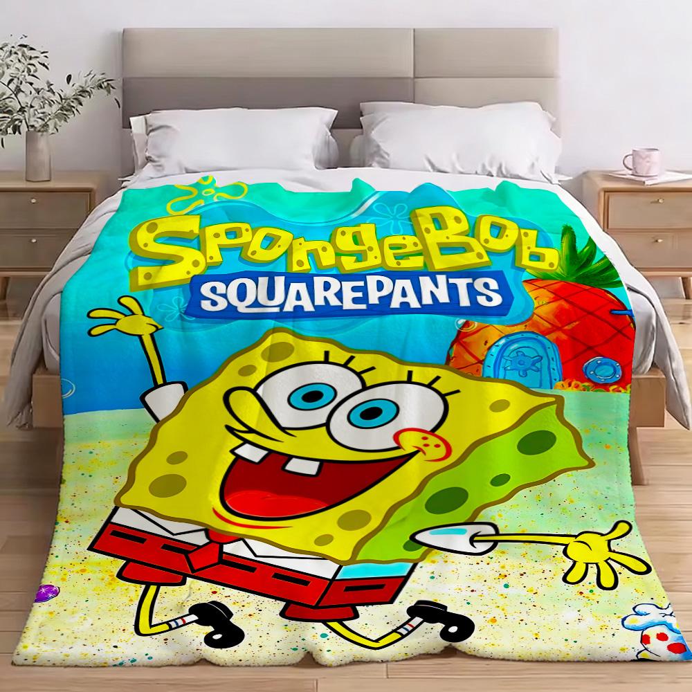 Throw Blankets and Bedspreads S-SpongeBobes Bedspread on the Bed Blanket Plaid Winter Anime Knee Home Decoration Sofas Cooling