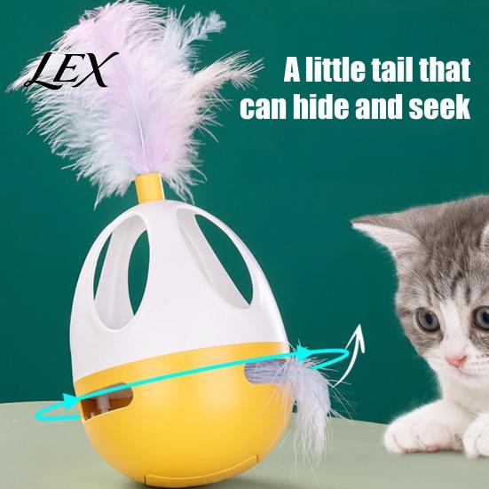 Automatic Wobble Toys for Cats Interactive Cat Toy, 360 Degree Rotating Feather Chirping Electronic Sound, Touch Activated Toy Indoor Pouncing Batting