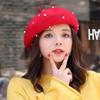 Women Girl Vintage Elegant Pearl French Artist Cap Warm Wool Painter Hat Beret Hat