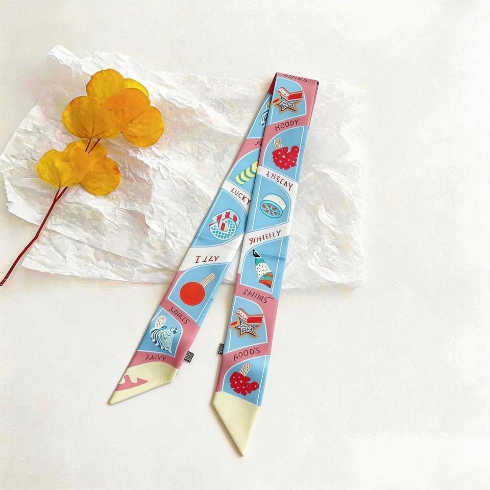 Printed Plaid Scarf Bow Ties Long Ribbon Scarves Elegant Long Silk Scarf  Neckerchief Decoration