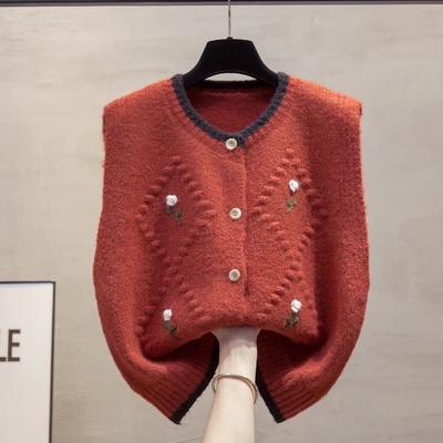 Handmade Flower Cardigan Knitted Vest Women's Autumn Winter Loose Outerwear Gilet Sweater Waistcoat