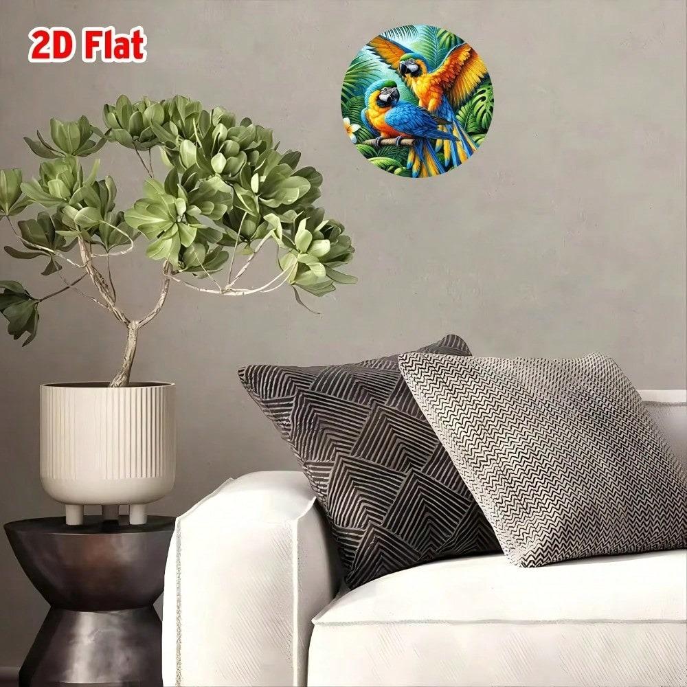 Vintage Metal Wall Art Colorful Parrots Tropical Leaves Aluminum Plaque Home Decor Indoor Outdoor Gift