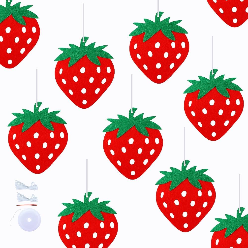 27 PCS Strawberry Ornaments Felt Hanging Strawberry Party Decorations Summer Fruit Ornaments Holiday Decorations