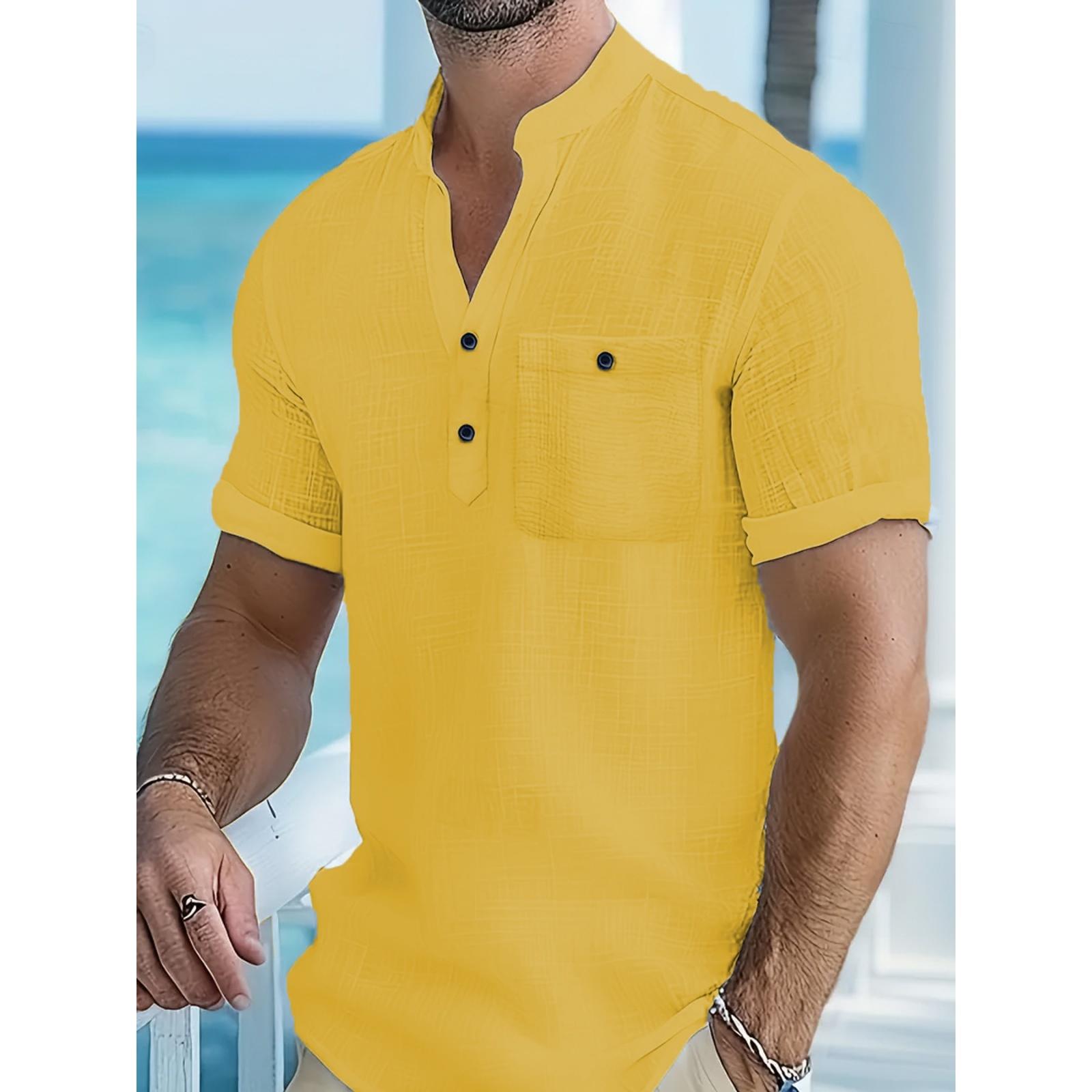 

Men s Casual -color Lightweight Sports T-shirt - Men s Linen Short-sleeved Shirt XL жовтий